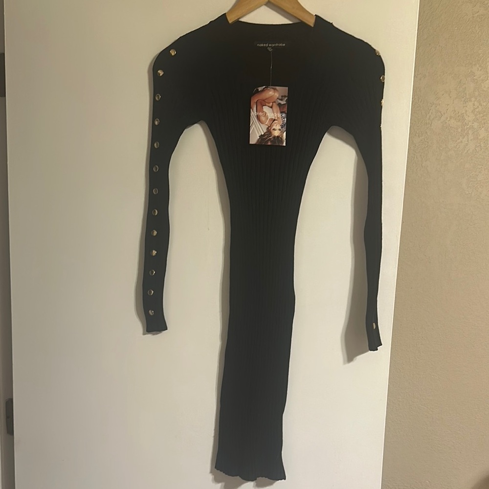 Naked Wardrobe Black Long Sleeve Bodycon Dress